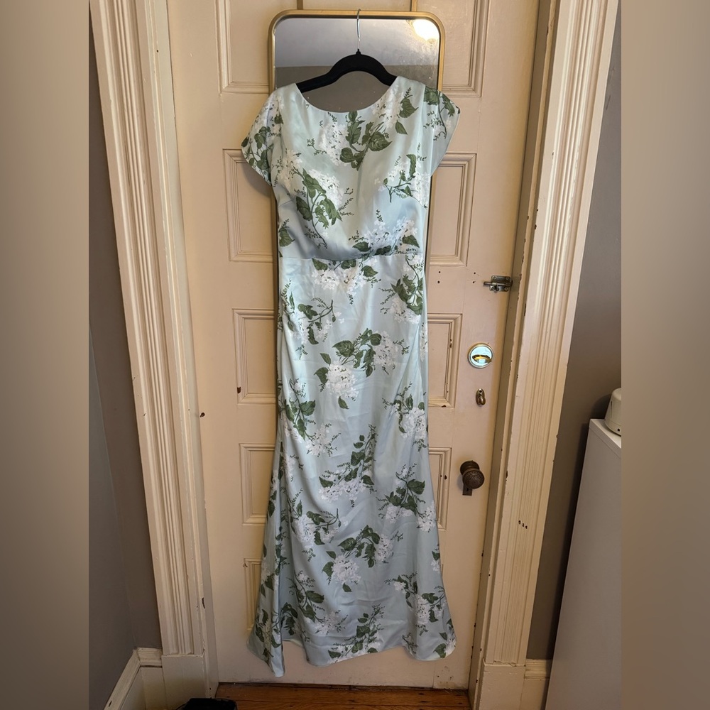 Elegant Mint Floral Satin Gown garden party new 6 satin green AW BRIDAL - Picture 4 of 7